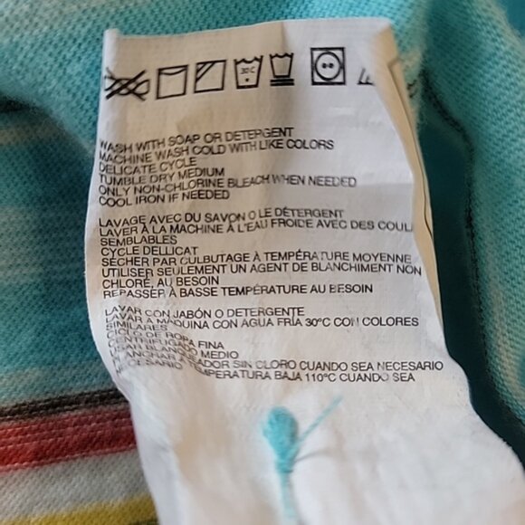 ROXY Retro Boho Aqua Striped Smocked Flowy Sleeveless Baby Doll Summer Top Sz L - Picture 5 of 9